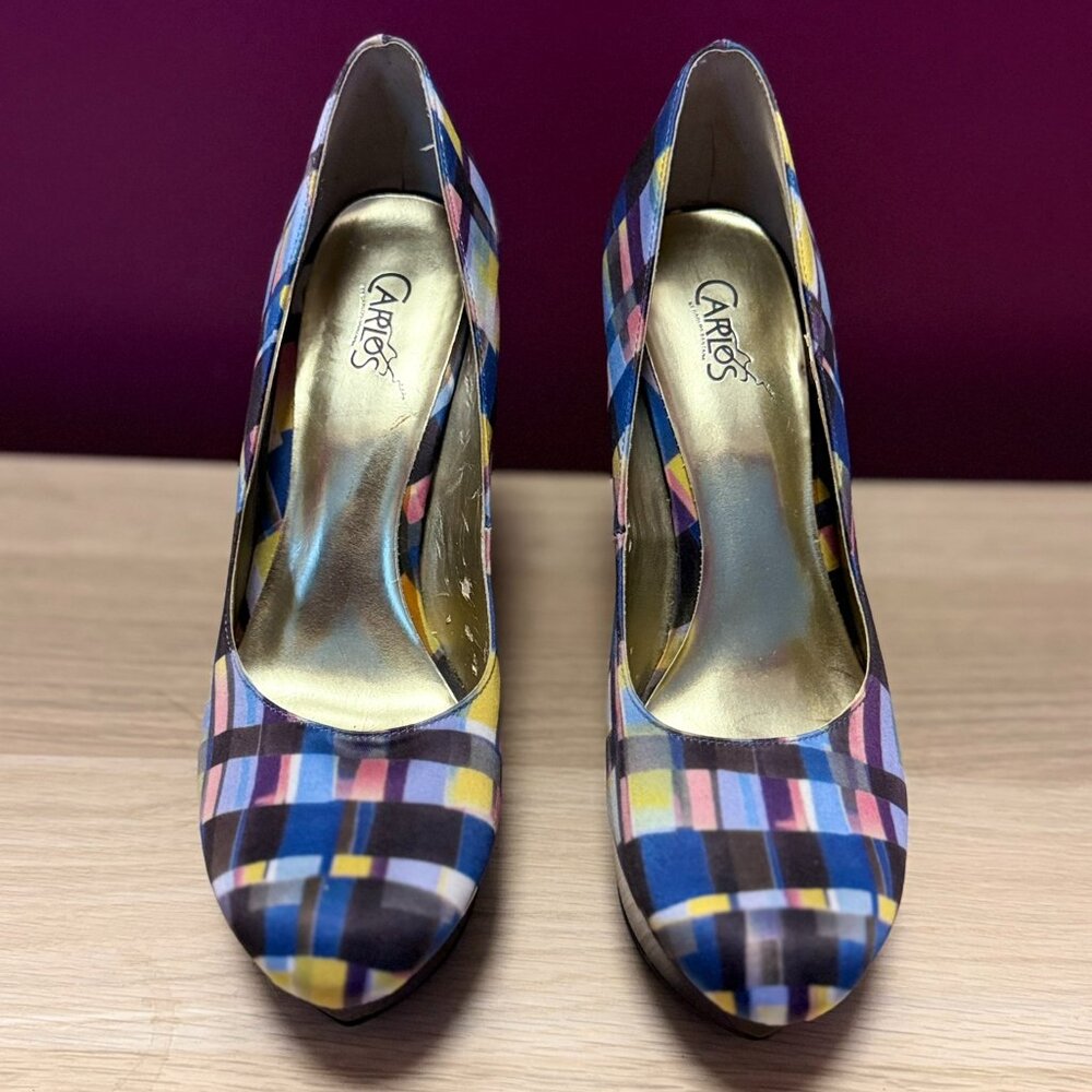 Carlos Santana Destiny “Azul” Plaid Heels – Multicolor Pumps 8.5